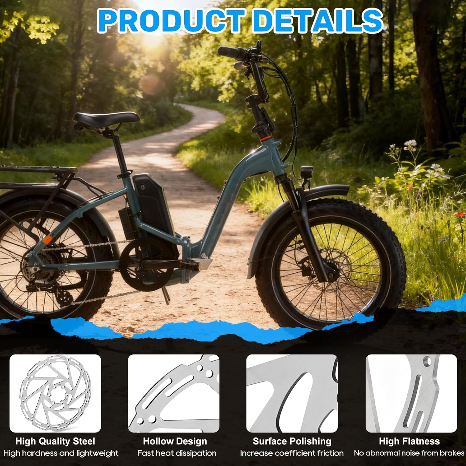JERBOR Disc Brake Rotor for Rad Power RadRunner 2025 MaxMY25 2024-2025 RadExpand Lectric XP 3.0 E-bike, Front and Rear Steel Disc Brake Wear Resistant Brake Rotor for Rad Power E-bike Accessories