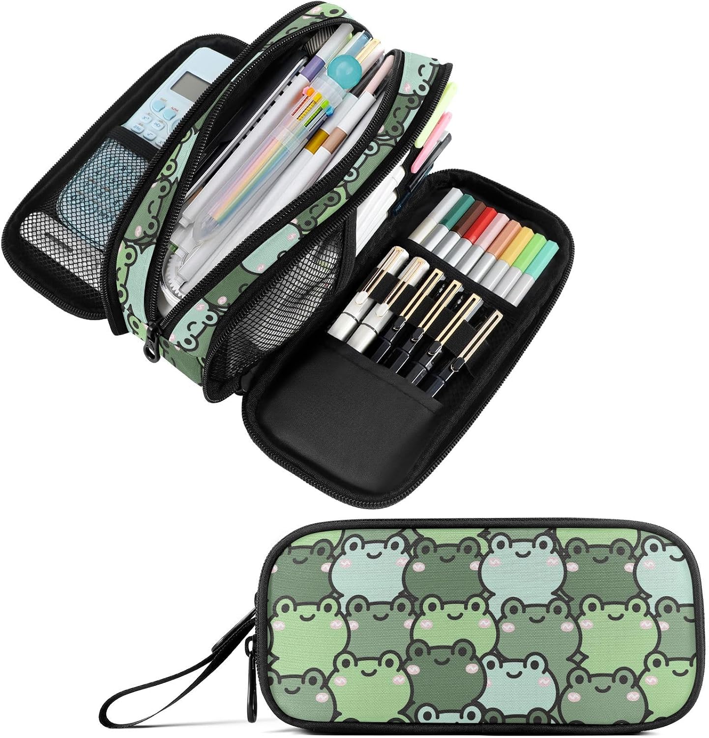 Fustylead Cute Cartoon Happy Frog Large Pencil Bag Storage Pen Case Makeup Pouch Stationery Bag for School College Office Organizer
