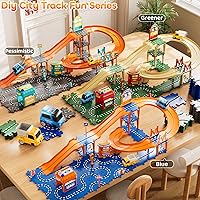 Vista 7 de Puzzle Racer - Juego de pistas de autos para niños, pistas de carreras de 4 niveles para niños de 3 a 5 años con 3 autos, piezas de tráfico