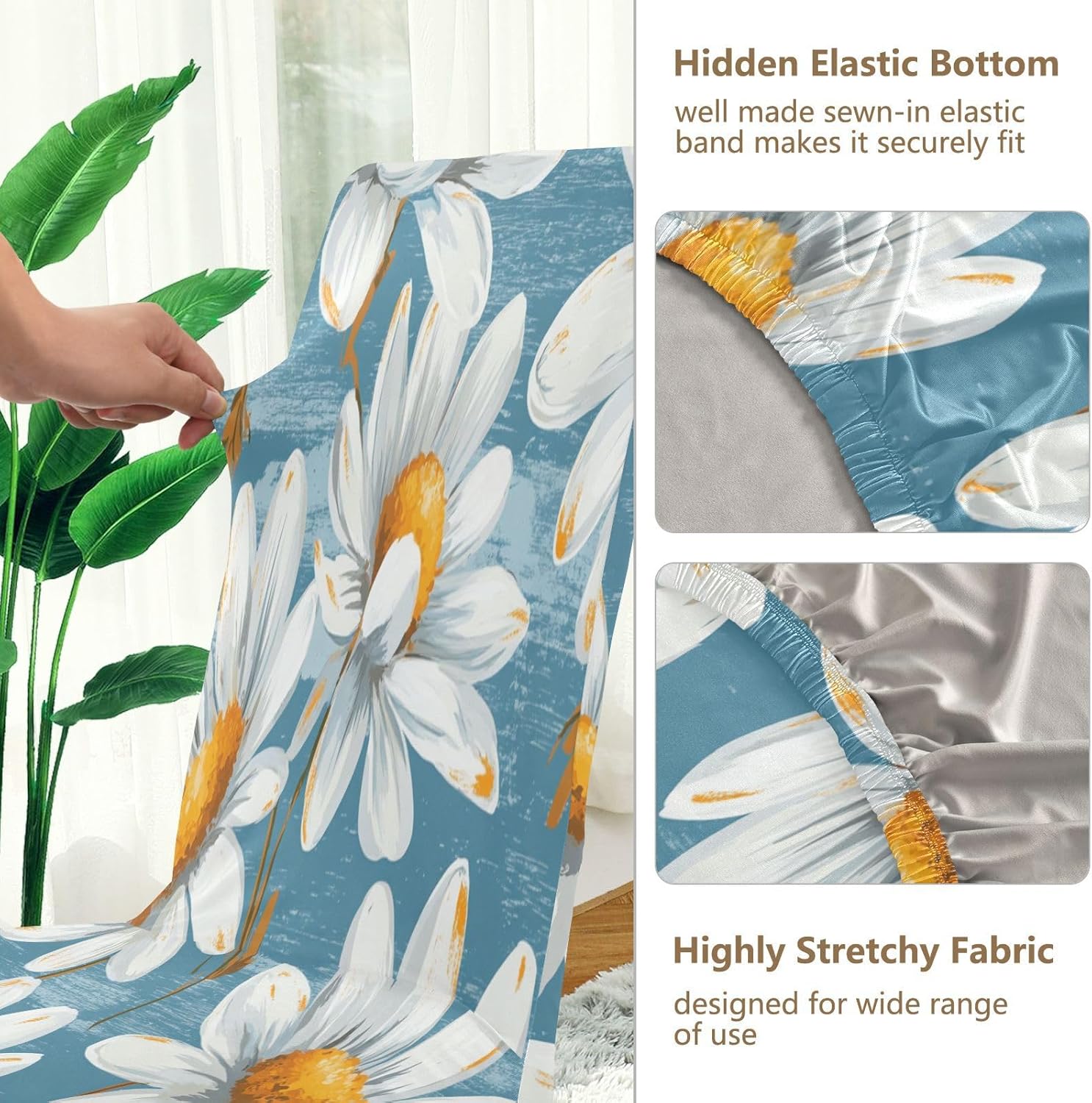 ALAZA Chair Covers for Dining Room, Elegant Daisy Hand Drawn Floral Stretch Chair Cover Sets Chair Protector Removable Washable for Ktichen Restaurant Hotel