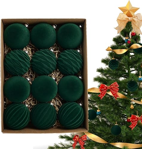 Miniatura 2 de Esferas de terciopelo para decoración de árbol de Navidad, 12 piezas de adornos flocados para árbol de Navidad, adornos colgantes para decoración de