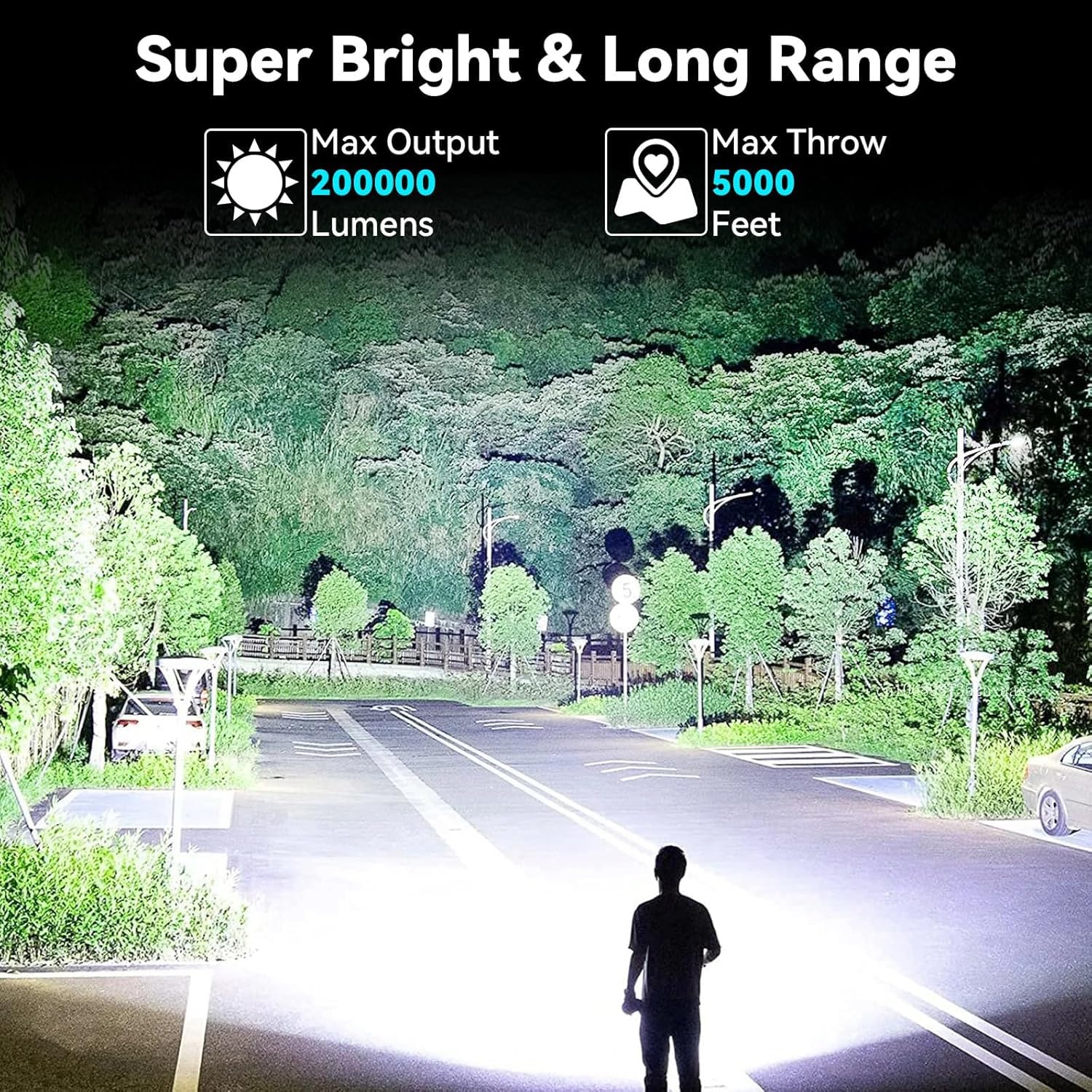 polisak Torcia ricaricabile a LED, 2.000.000 lumen, super luminosa, per esterni, con luce COB e treppiede pieghevole, luce di ricerca portatile di lunga durata, per nautica, campeggio, lavoro