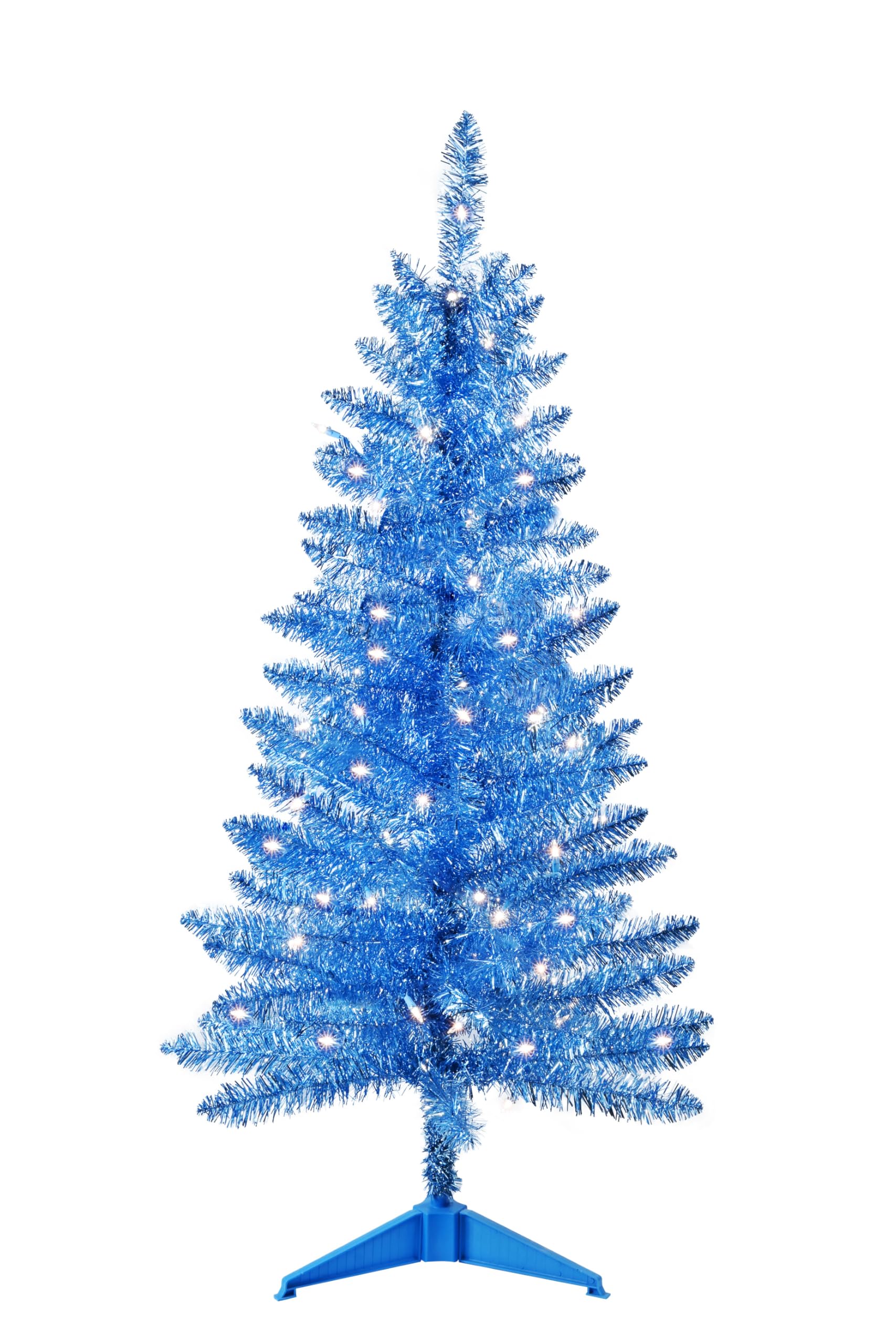 4ft Artificial Full Blue Christmas Tree with Separate Lights, Not Pre-lit Mini Blue Tinsel Pine Christmas Tree, 50 Lights, Small Xmas Tree for Home, Office, Party Decoration, Indoor