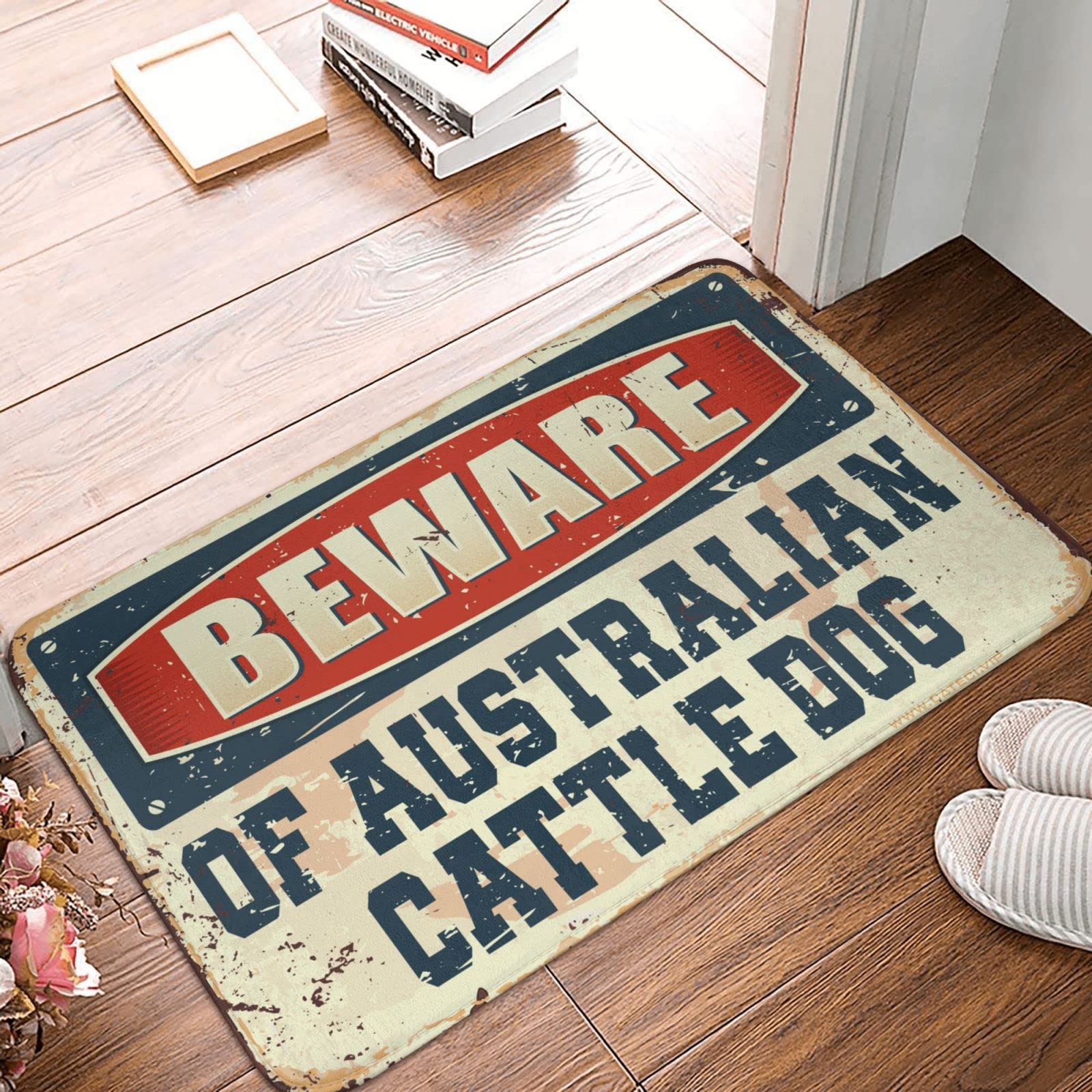 Wewnętrzna mata pod drzwi wejściowe 'Beware of Australian Cattle Dog' dywanik mata powitalna do drzwi wejściowych i zewnętrznych wycieraczki zabawna (65 x 90 cm)