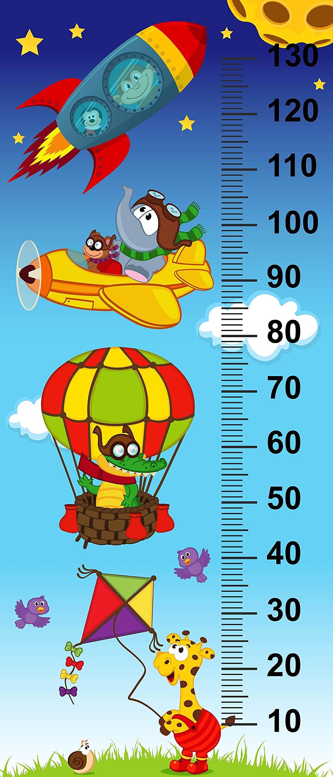 Çocuk Odası Bebek Odası Boy Ölçer Boy Cetveli Sticker Gökyüzü
