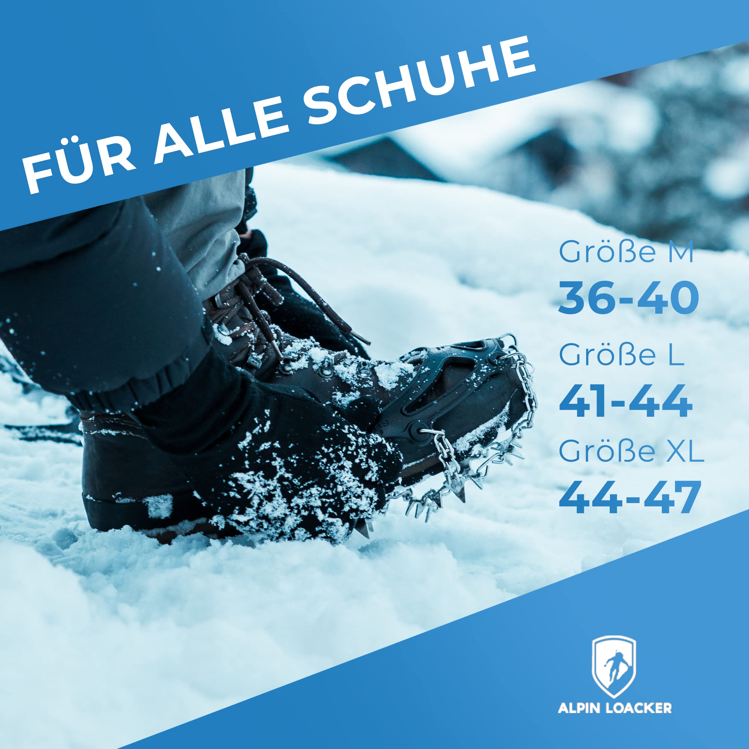 Alpin Loacker Chain Pro 18 - raki, kolce, z 18 pazurami ze stali nierdzewnej, do wspinaczki górskiej, trekkingu, zimowe, outdoor