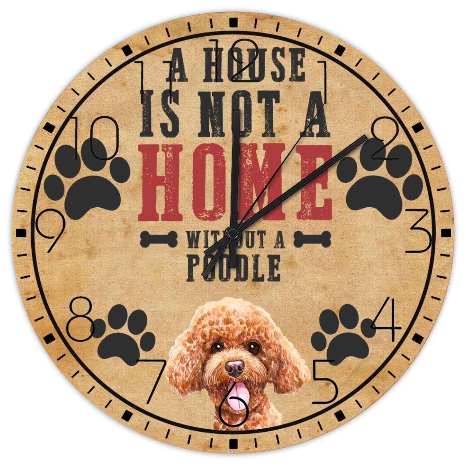 Horloge murale en bois rustique avec motif chien et mécanisme silencieux