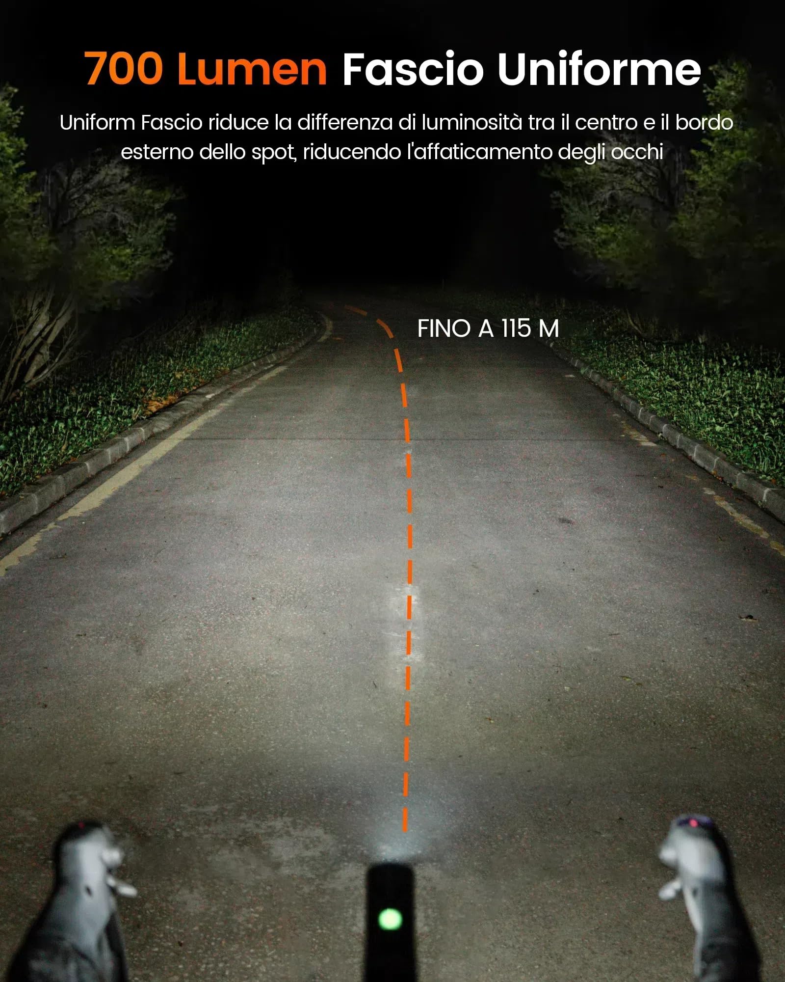 RAVEMEN K700 Luce Anteriore per Bici, 700 Lumen Intelligente Diurna Modalità USB-C Impermeabile IPX7 4 Modalità Adatto per il Pendolarismo, la Guida su Strada e le Strade Sterrate