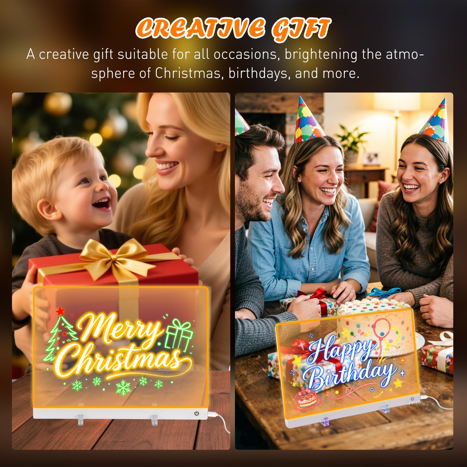 LED Zeichenbrett Kinder 40x30cm Acryl Maltafel, 13 Farben 6 Lichtmodi, wiederverwendbare Leuchttafel mit 7 Markern & Pausheft, kreatives Geschenk für Mädchen und Jungen