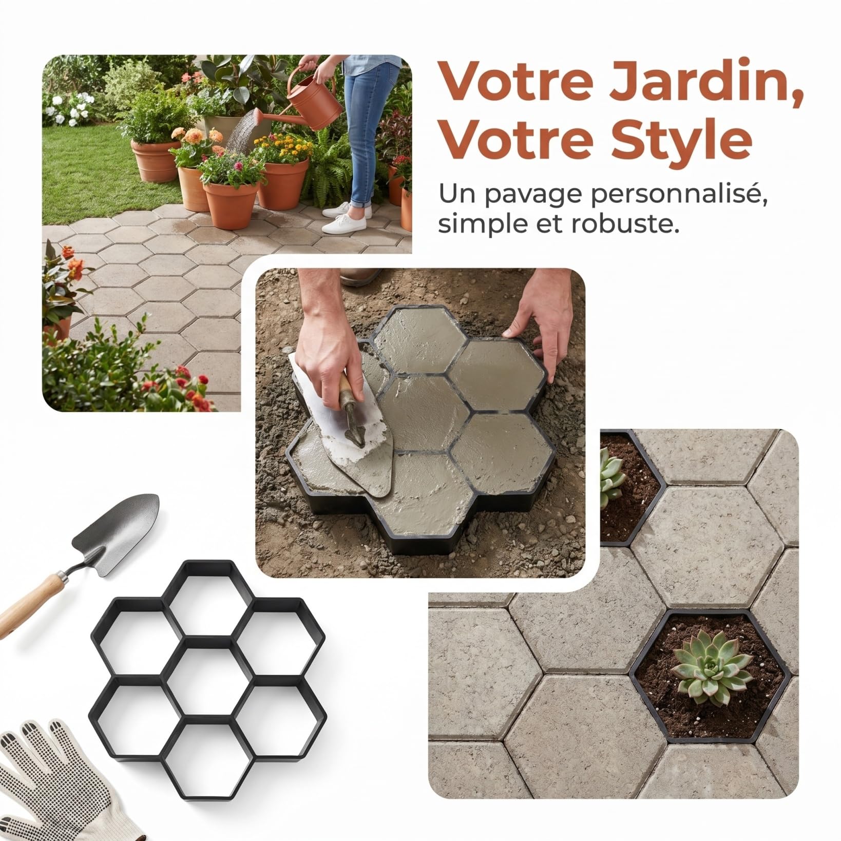 Moule Hexagonal à pavés de Jardin Moule à béton Réutilisable Plastique Solide Allée Terrasse Décoration Extérieure Outil Manuel 7.2x6.7In
