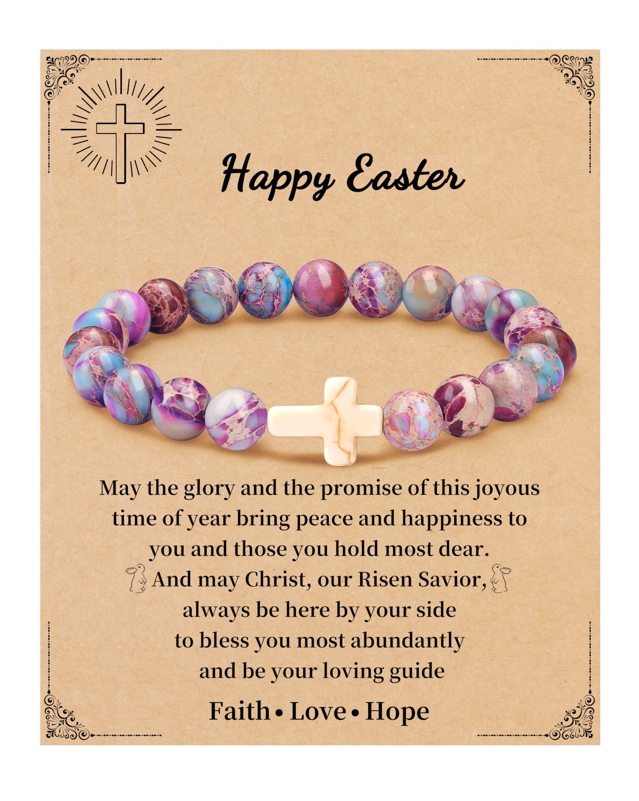 JSJOY Nature Stone Bracelet Birthday Gifts for Women Girls, Birthday Cross Bracelet Gifts for Age 6 to 80 Year Daughter Granddaughter Niece Mom Sister Christian Easter Gifts
