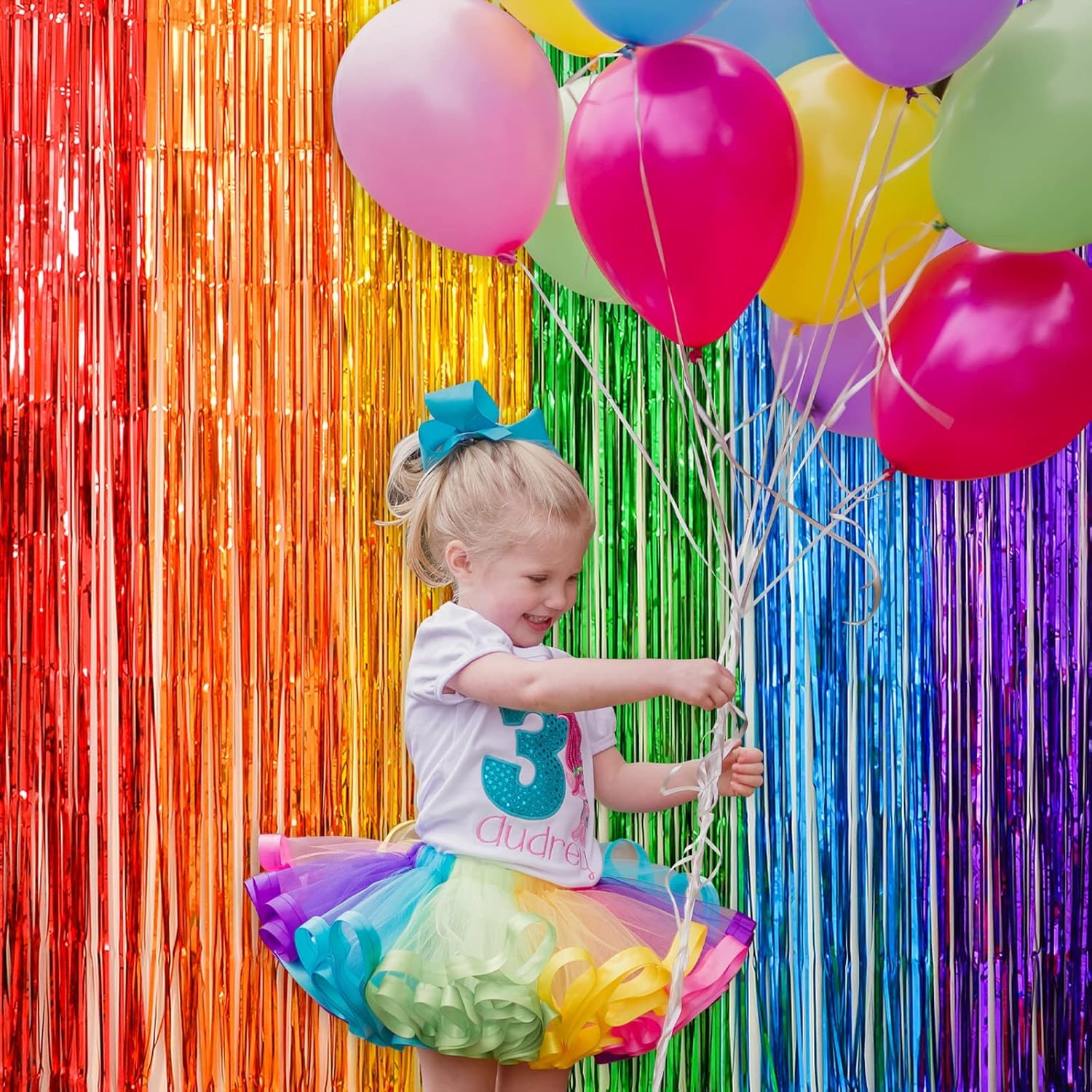 LOLStar Rainbow Foil Fringe Curtains, 2 Pack Pride Rainbow Party Decorations 1 x 2 m Tinsel Metallic Streamers Photo Booth Props Backdrop For Birthday Wedding Engagement Kindergarten Graduation Decor — view 4