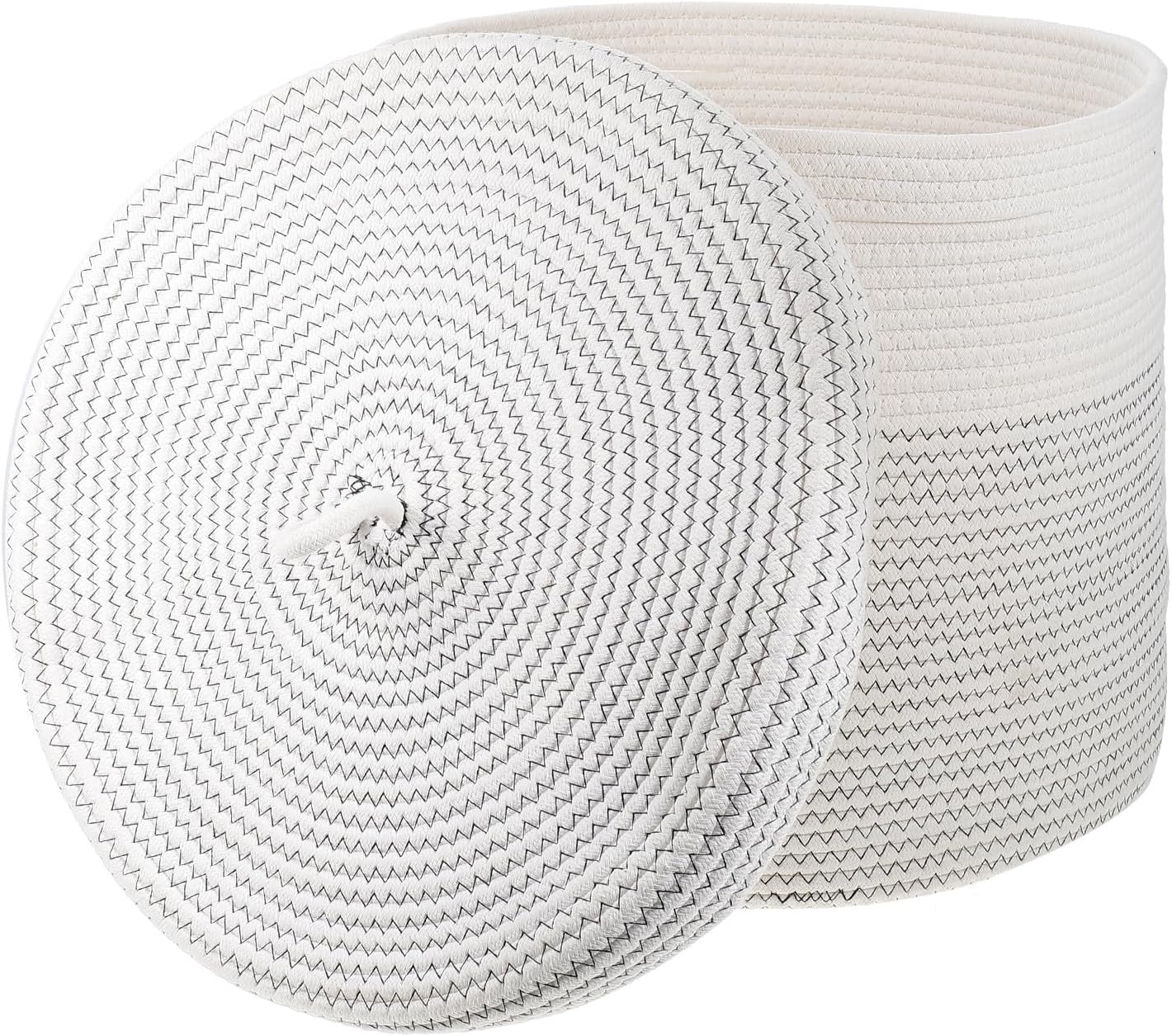 Basket for Rope Storage White Lightweight Woven Cotton and Sturdy Organization Laundry Craft Supplies Products Clothing Storage Suitable for Laundry Room and Cloakroom