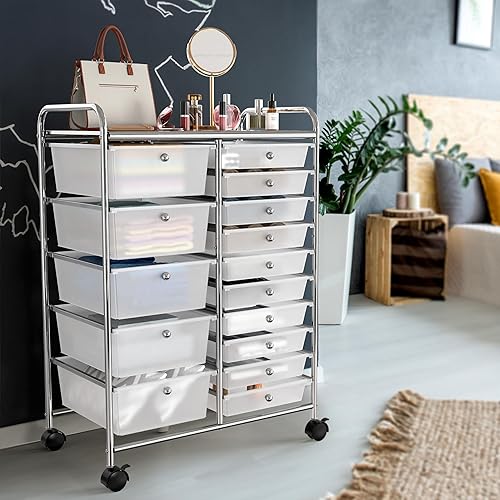 Miniatura 5 de Simple Houseware Carrito utilitario con 15 cajones organizador de almacenamiento rodante para arte y manualidades, cromado