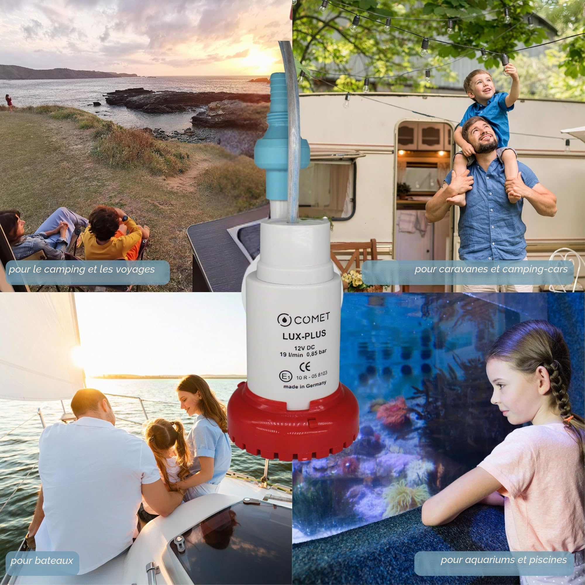 Carbest LuxPlus Pompe à eau 12 V avec clapet anti-retour et filtre, Camping Ebook – 19 l/m, 0,85 bar, blanc/rouge, plastique, design mini pompe de transfert