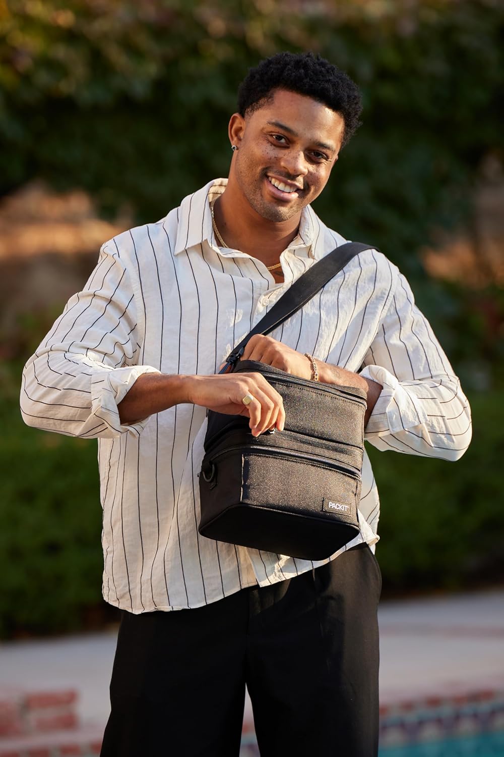 PackIt® MOD 3-IN-1 Lunch Box, Black, Triple Function System, Insulated and Freezable with EcoFreeze® Technology, Removable Crossbody Strap, Top Handle, Designed for Fresh Office or Work Lunches - Image 9