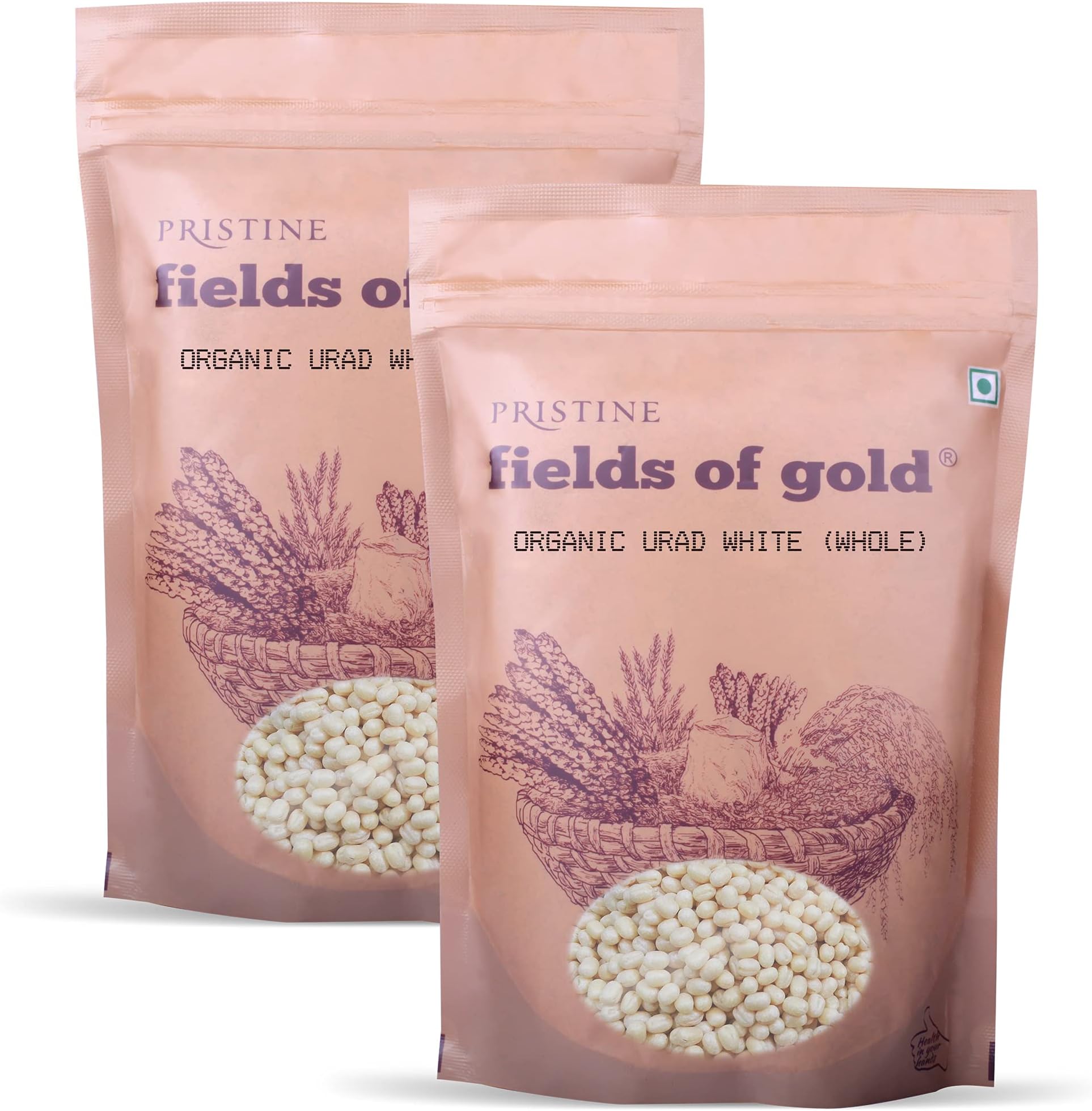 PRISTINE Fields of Gold Organic Dal & Pulses (URAD WHITE-WHOLE, PACK 2)