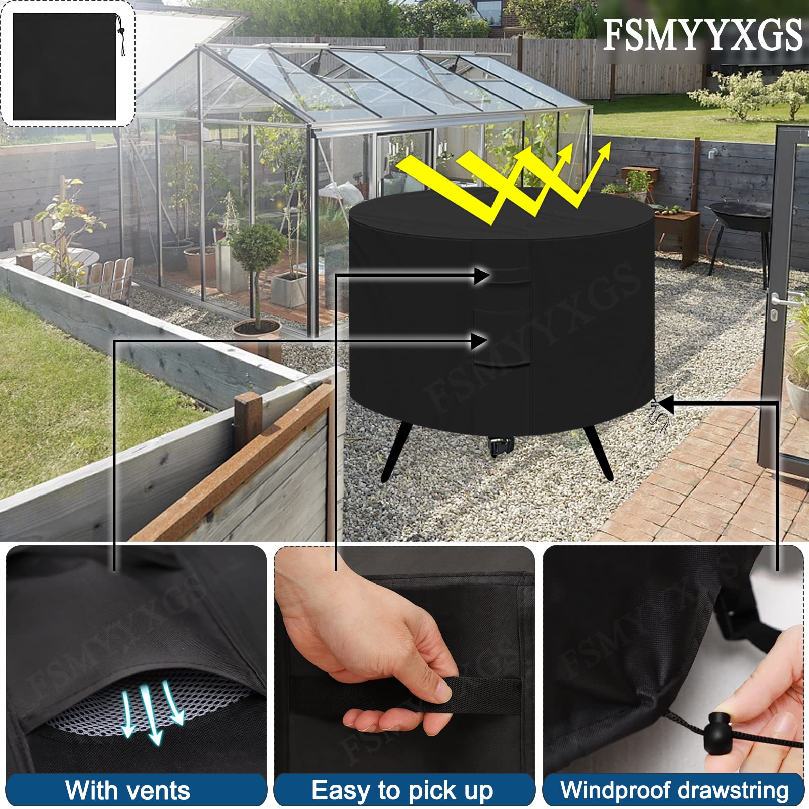 Copertura rotonda resistente per braciere impermeabile in tessuto Oxford 600D, resistente ai raggi UV e antivento, con prese d'aria per barbecue all'aperto, protezione per barbecue, adatta a 127 cm di