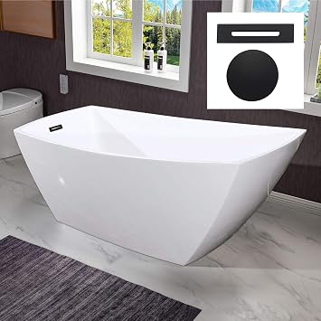 WOODBRIDGE 67"Freestanding White Acylic Soaking Bathtub with Matte Black Drain and Overflow