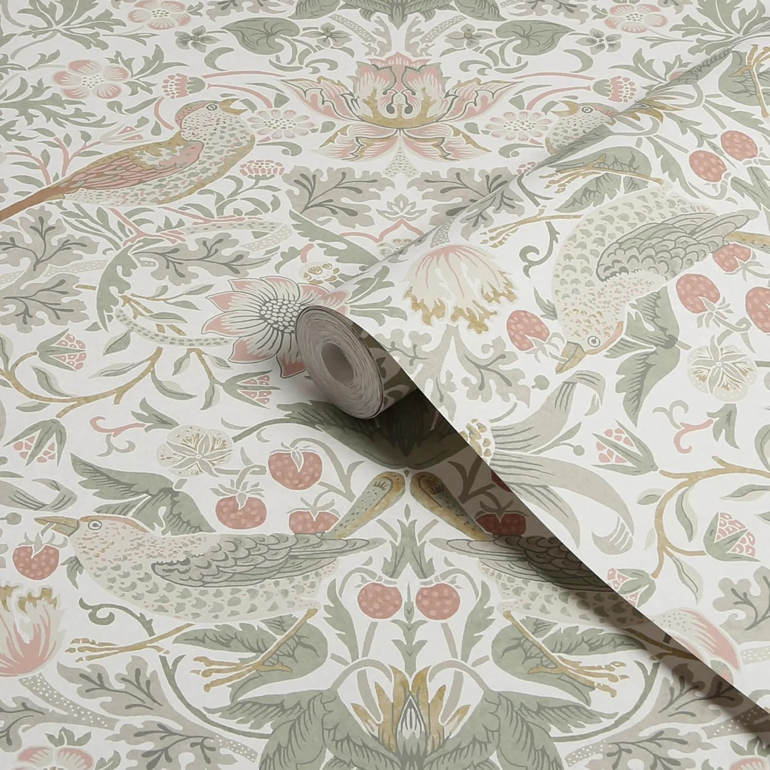 Graham & Brown William Morris at Home Strawberry Thief Sage & Pink Wallpaper