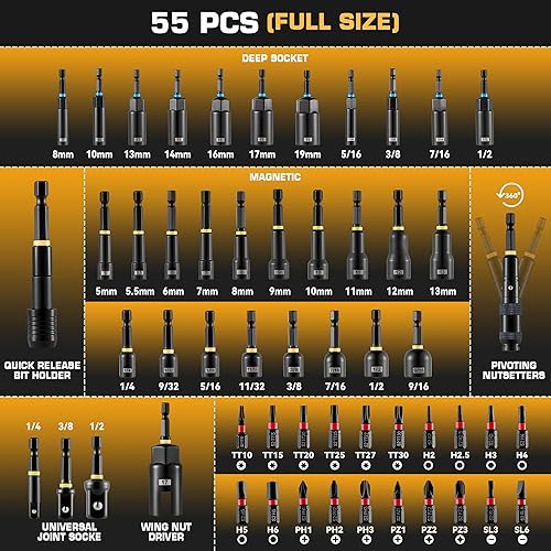 Miniatura 2 de Juego de destornilladores de tuercas de impacto magnéticos, juego de brocas métricas y SAE con adaptadores de enchufe, soporte de brocas,