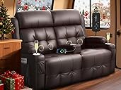 RV Loveseat Recliner Sofa, Wall Hugger Massage Reclining RV Couch with USB, Insert Pockets, Cup Holders, 150° RV Recliners Sleeper Sofa for RV Furniture & Travel Trailers & Home Theater Seating | camper, clearance, for small space, Leather