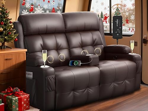 RV Loveseat Recliner Sofa, Massage Wall Hugger Couch with USB,