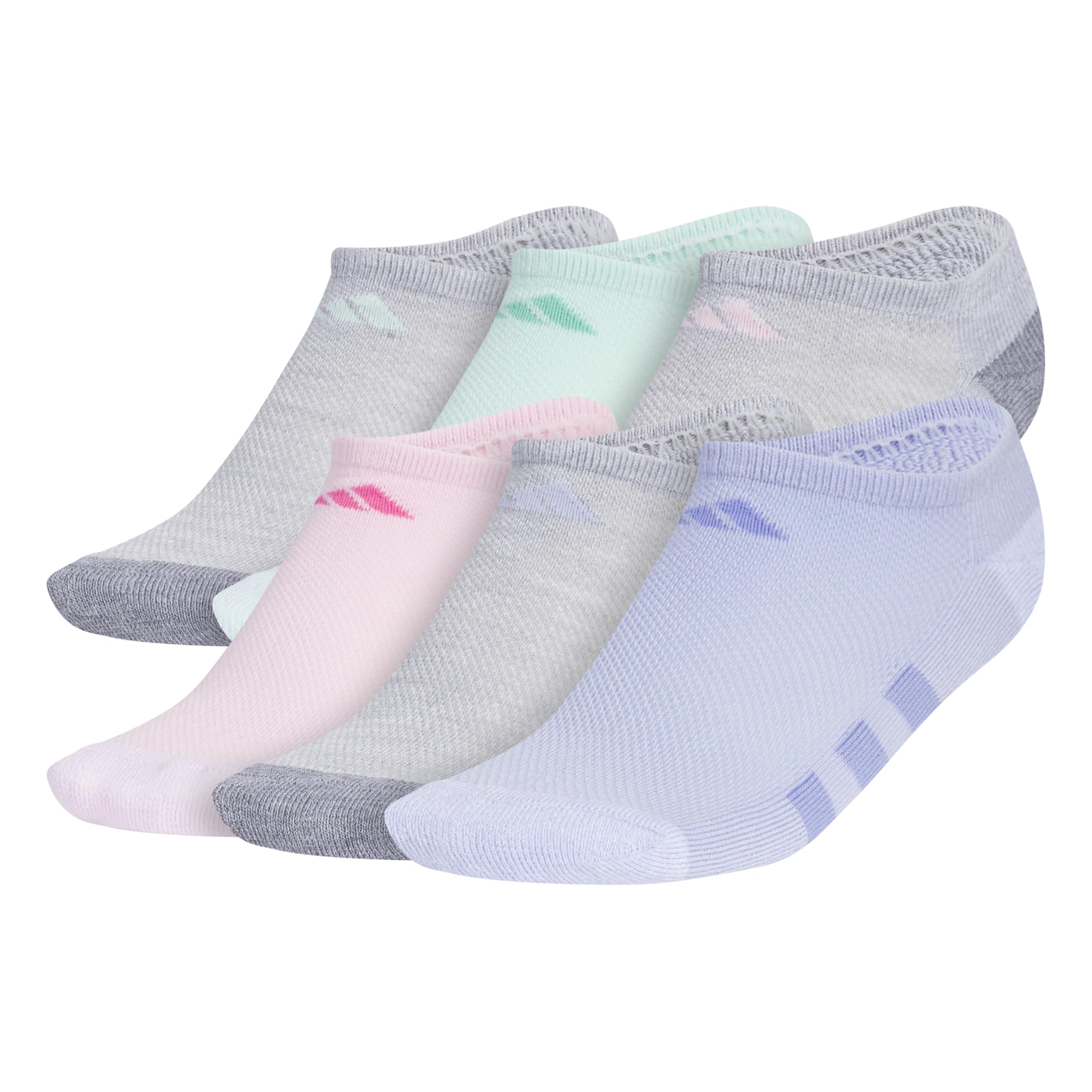 adidas Calzini sportivi imbottiti per ragazzi (6 paia) per bambini, ragazzi e ragazze, resistenti, traspiranti, vestibilità a basso profilo, Cool Light Heather/Grigio/Semi Flash Aqua Blue, L