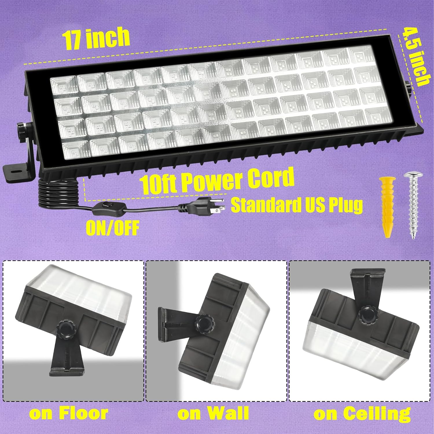 120W Black Light, LED Blacklight Bar with 10ft Cord, Glow in The Dark, for Glow Party, Neon Decoration, Body Paint, Fluorescent Poster, Birthday, Halloween, Bedroom(2 Pack)