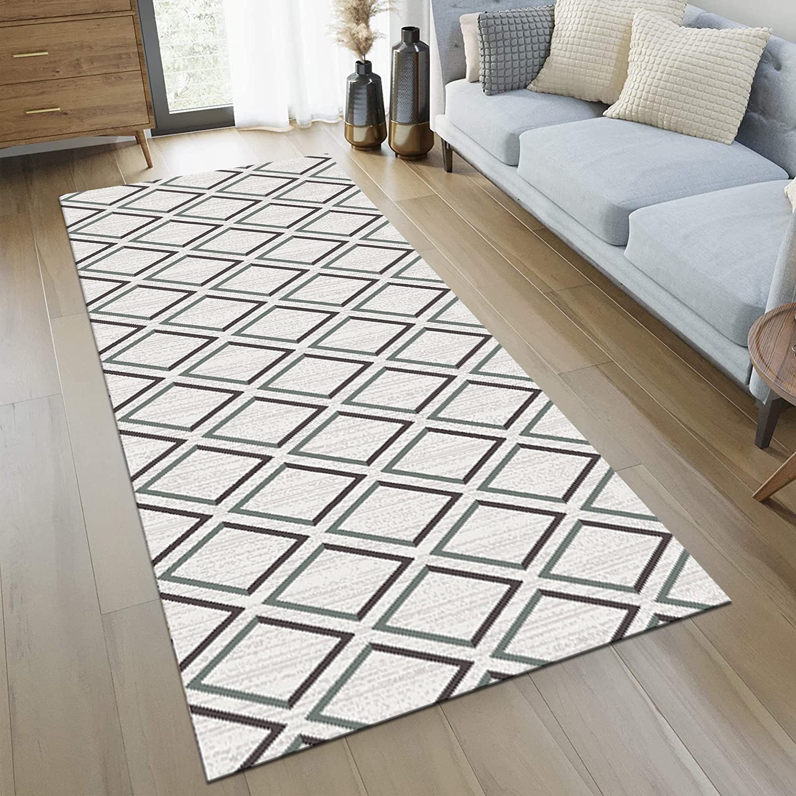 LKTRUK Teppichunterlage 60x90cm - Grau Geometrisch | Rutschfest & Schalldämmend | Kristallsamt