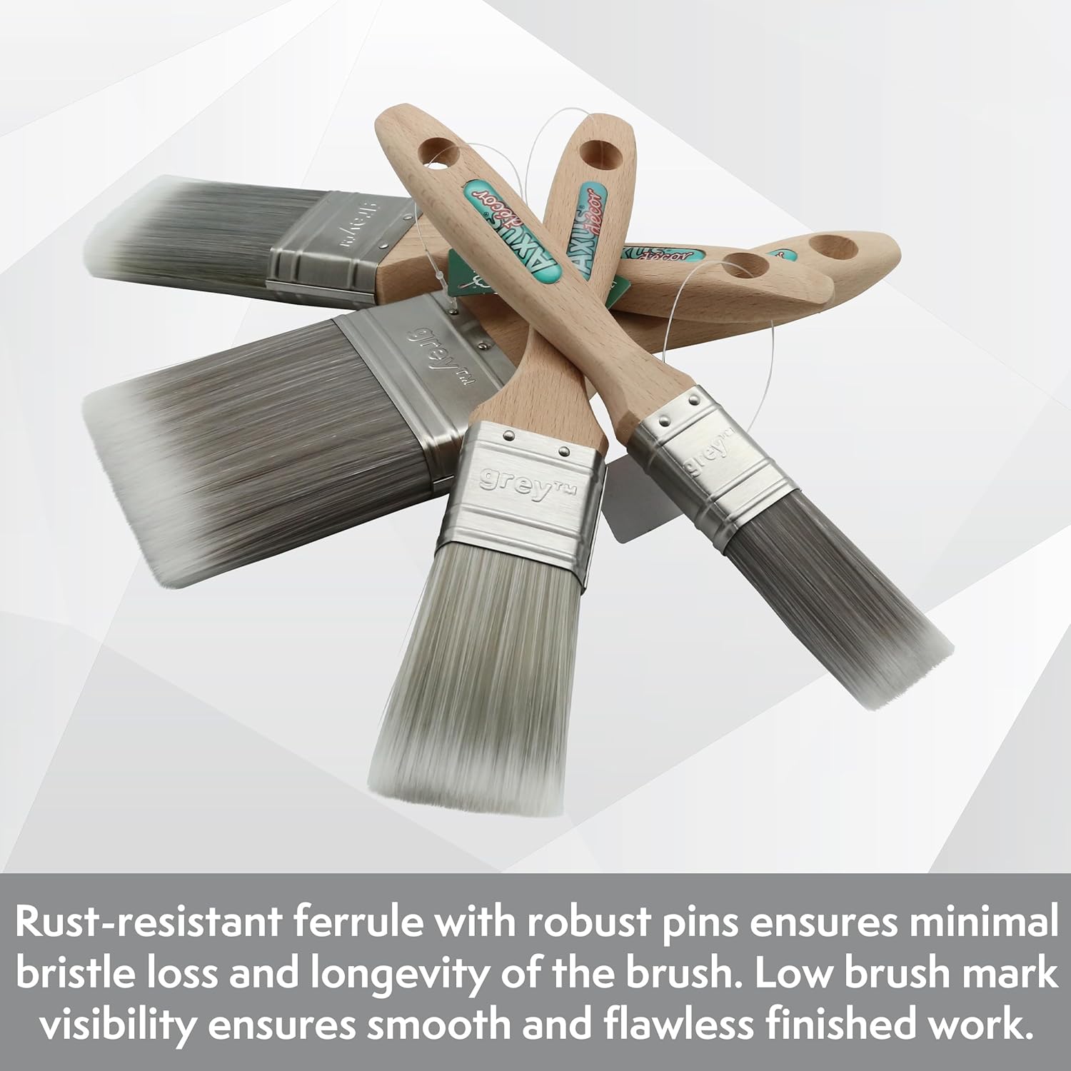 Axus Decor S-Finish Paint Brush Set of 4 (Grey Series) for All Paints with Eco-Friendly FSC-Certified Beechwood Handle 1.5"", 2 x 2, 3"""