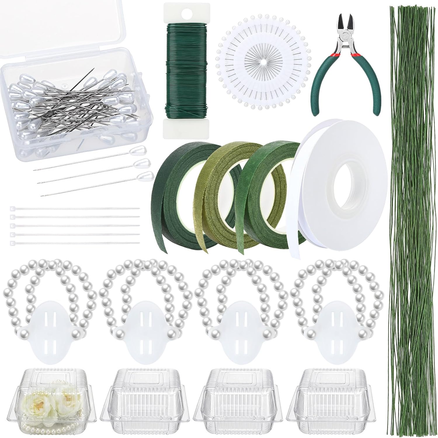 Hoemwarm Wrist Corsage Making Kit Floral Arrangement Supplies DIY Boutonniere Bouquet Craft Set Includes Floral Tape Wire Cutters Pearl Bands Plastic Boxes Ribbon Pins