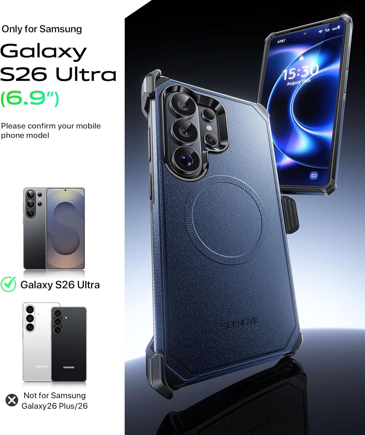 for samsung galaxy s26 ultra case with belt clip,compatible with magsafe,anti-drop,shockproof,heavy duty protection,with screen protector,with 360°rotating kickstand,blue samsung galaxy s26 ultra case blue
