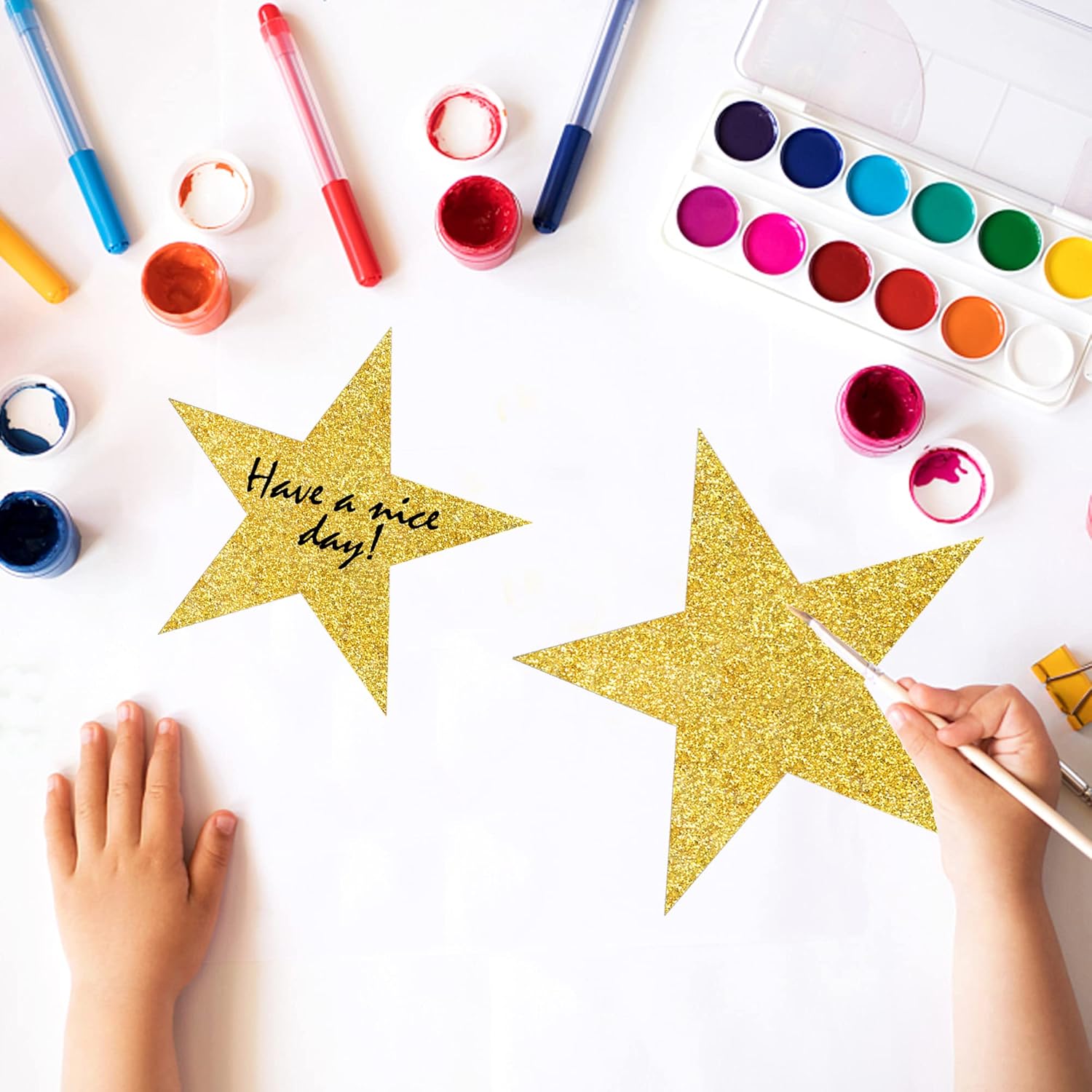 120 PCS Glitter Gold Five Star Cutouts Paper Star Cutouts Gold Star