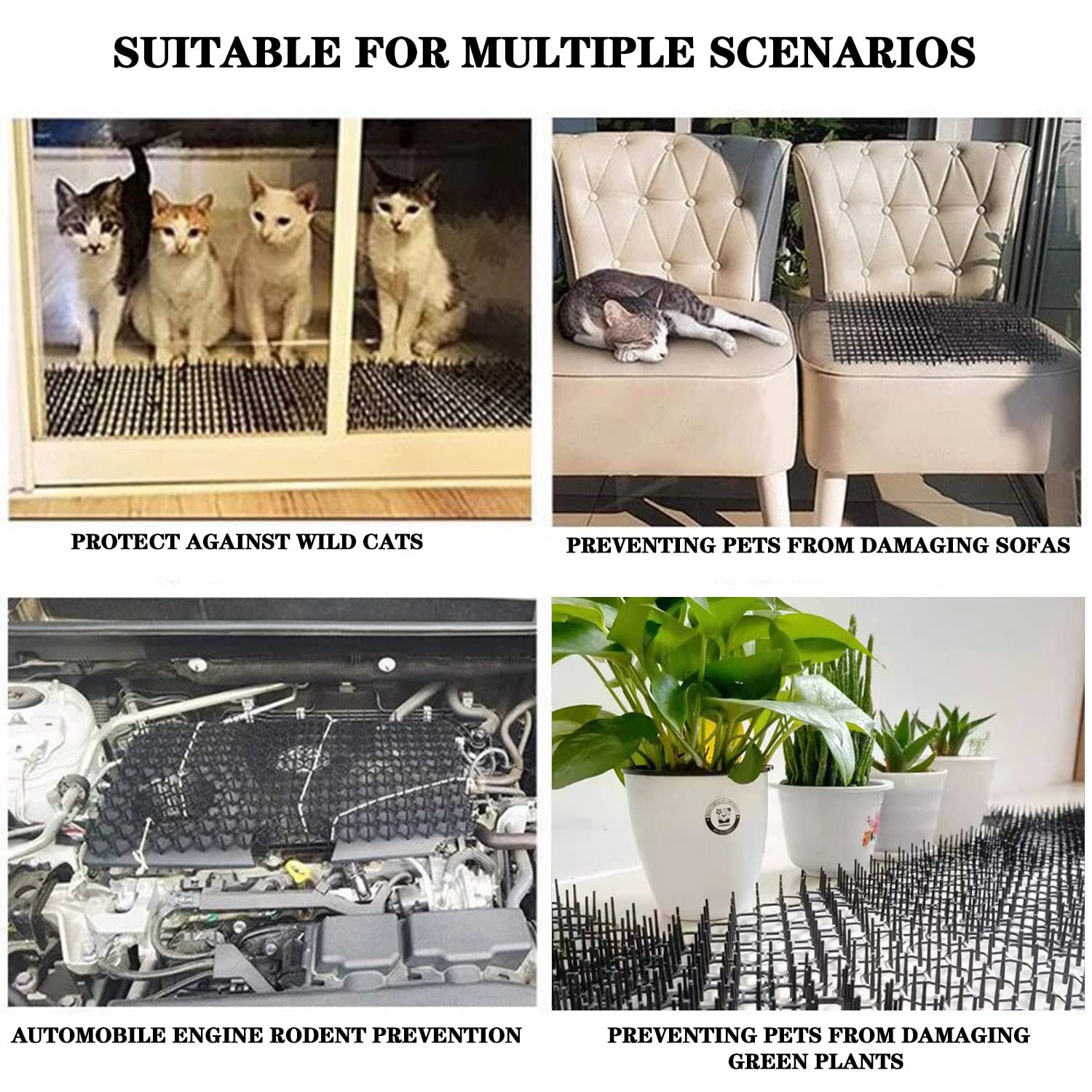 KEELYY Pinchos Anti Gatos, Alfombrilla Repelente para Gatos, Rejilla Antiespinas contra Gatos, Barrera para Animales con Púas, Barandilla para Jardin de Plástico, 20 x 15 cm, 12 Unidades