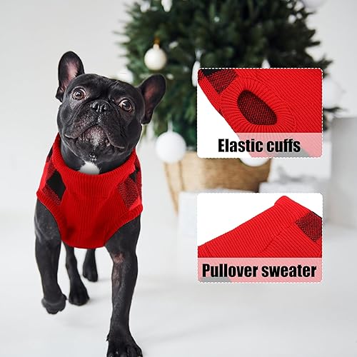 Miniatura 4 de PUMYPOREITY Suéter clásico a cuadros para perro con agujero para correa, cálido y elástico para perros pequeños y medianos, suéter de punto jacquard