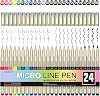 24 Pack Micro Pens, 12 Colors & 12 Black in 0.23mm - 5mm, Waterproof Archival Ink, Fine Point Pen for Artist Illustration, Sketching, Anime, Manga and Technical Drawing