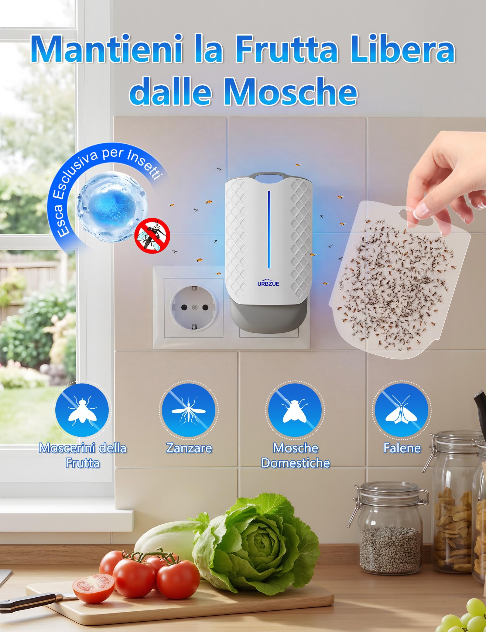 Trappola per Mosche da Interni V2 | Insetticida Elettrico con Trappola Adesiva & Spina Orientabile | Contro Moscerini, Mosche, Falene, Zanzare | Cucina & Casa, 2 Dispositivo + 12 Ricariche