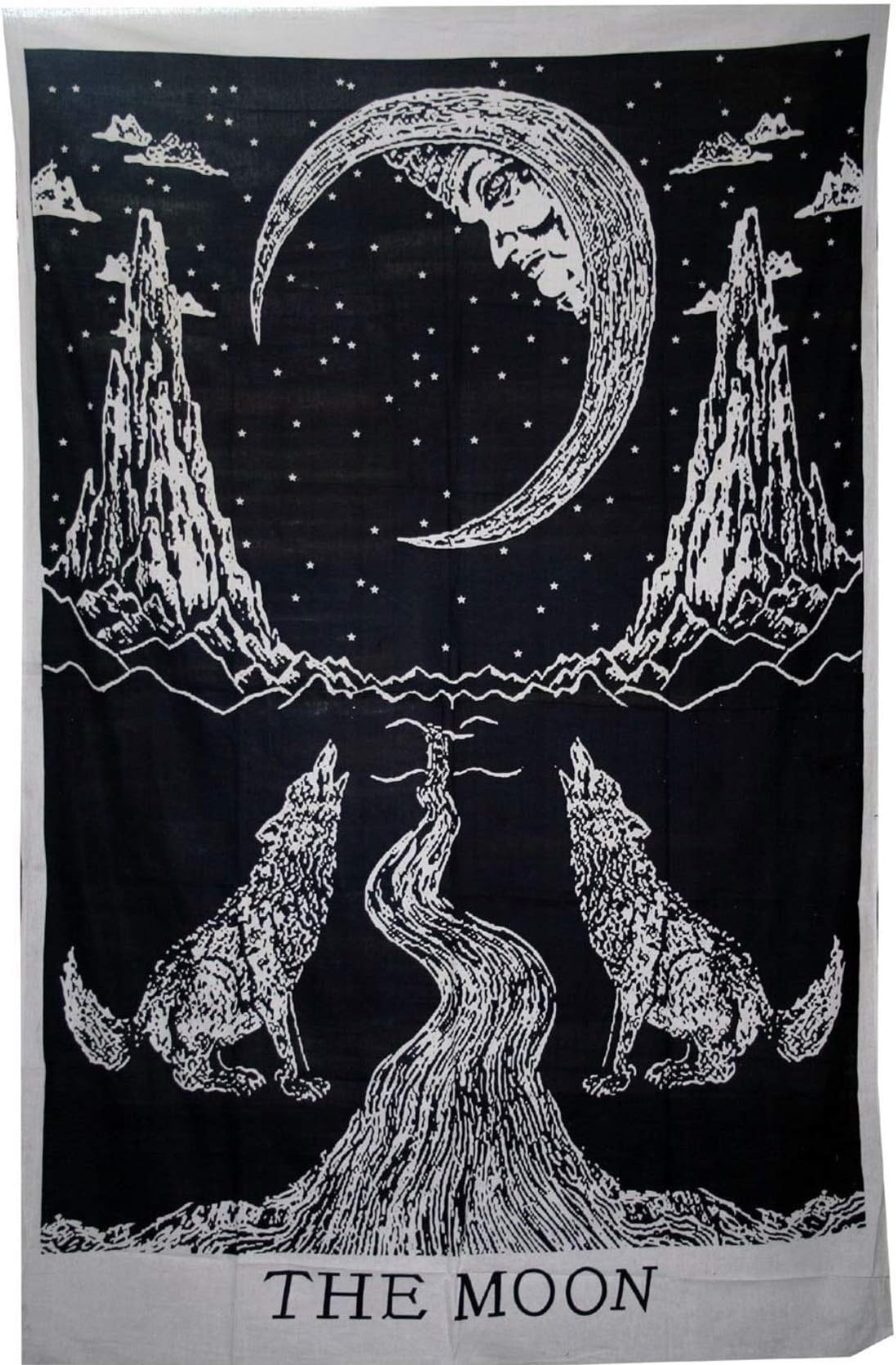 Original Kikan Black and White Tapestry Hippie Tapestries Mandala Bohemian Psychedelic Intricate Indian Bedspread 92x82 Inches wolf (210x140cms) Cotton