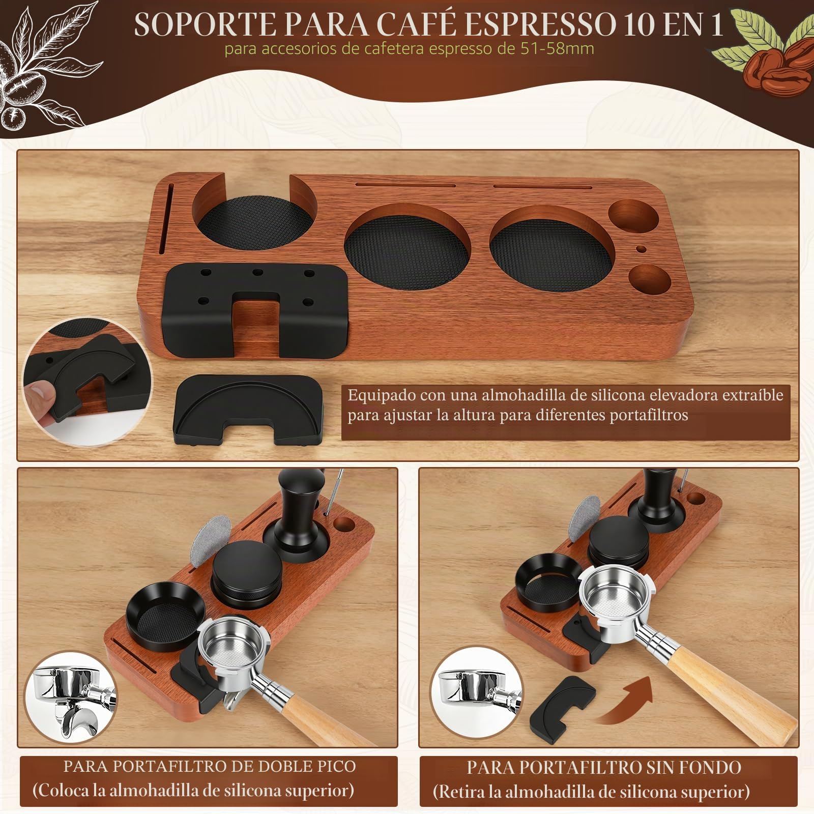 Y-Step Juego de 8 accesorios para espresso, tamper de café de 51mm con estación de tamper, nivelador de café, herramienta WDT, anillo dosificador, cepillo de limpieza, pantalla de disco, agitador