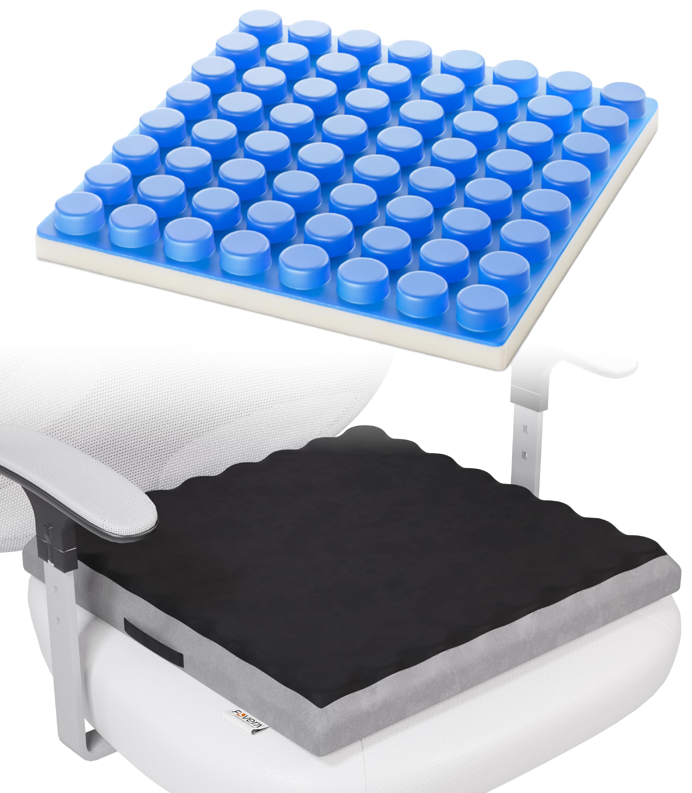 FOVERA Premium Gel Seat Cushion – Soft Velvet Cover & Grid Gel Design for Sciatica, Tailbone & Pressure Sores – Cooling Comfort for Office, Car & Wheelchair – 16 x 16 Inch, Black-image-22