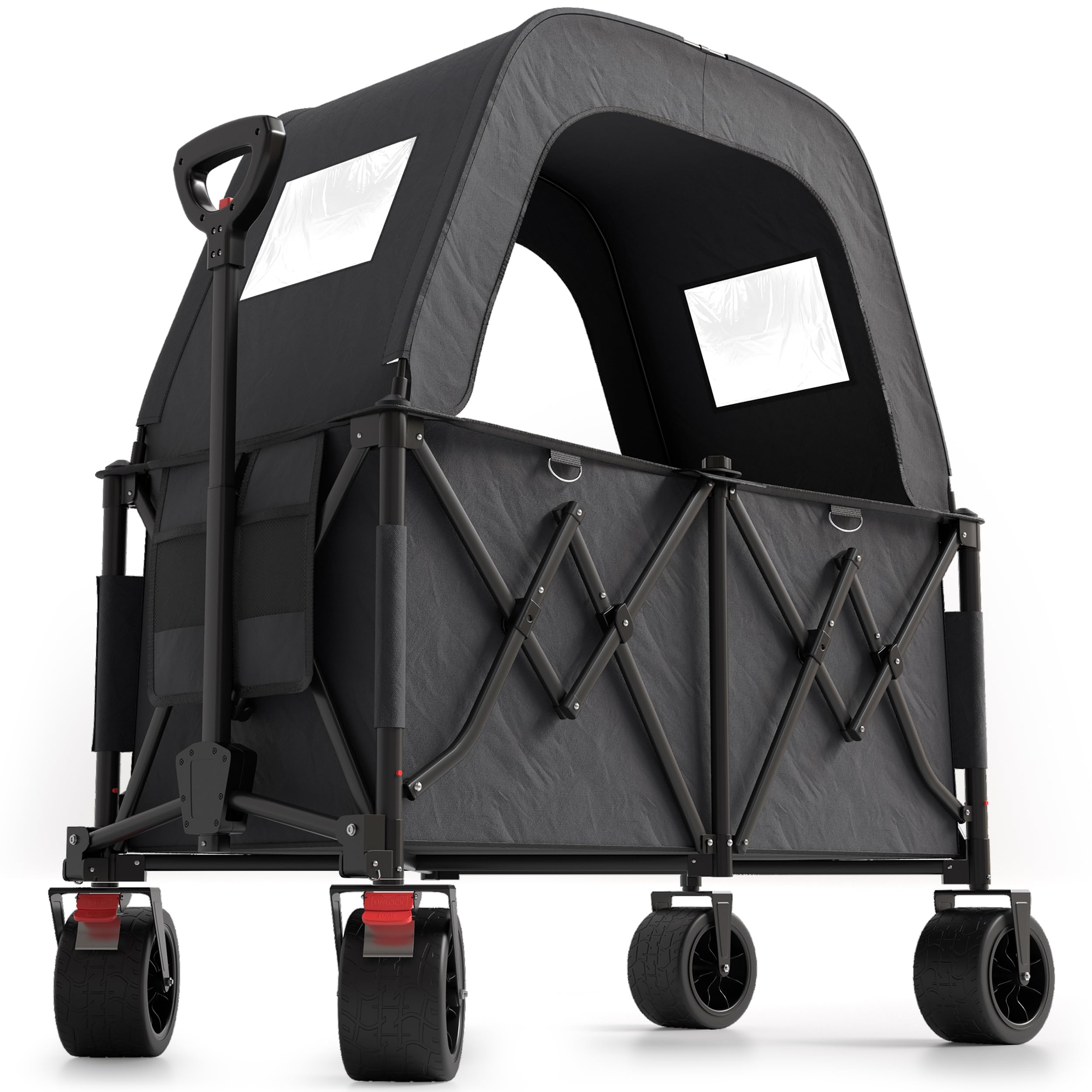 BigDean XXL Bollerwagen faltbar mit Dach 260L belastbar 150kg Dicke Reifen | Robuster Bollerwagen faltbar extra breite Reifen für jedes Gelände