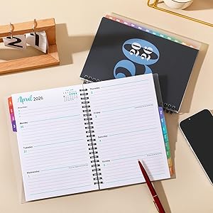 2026 Planner - Planner 2026, January 2026 - December 2026, 6.4" x 8.5", 2026 planner Weekly and Monthly with PP Cover and Colorful Tabs - Black