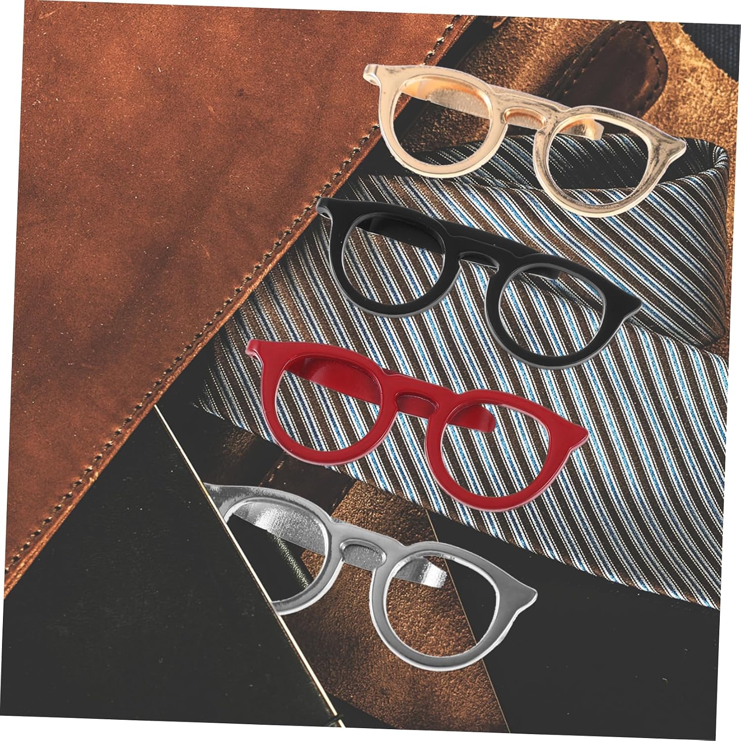 SHOWERORO 4pcs Mens Tie Pin with Glasses Design Smooth Electroplated Collar Clips Lightweight and Necktie Holders for Business and Formal Shirts