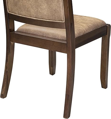 Miniatura 11 de X2P8T28 Silla de comedor con tejido de poliéster texturizado marrón y respaldo tapizado, acabado de nogal antiguo,