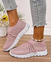 Tênis de corrida feminino, sem cadarço, antiderrapante, caminhada, academia, treino, atlético, confortável, leve, moderno, esportivo, casual