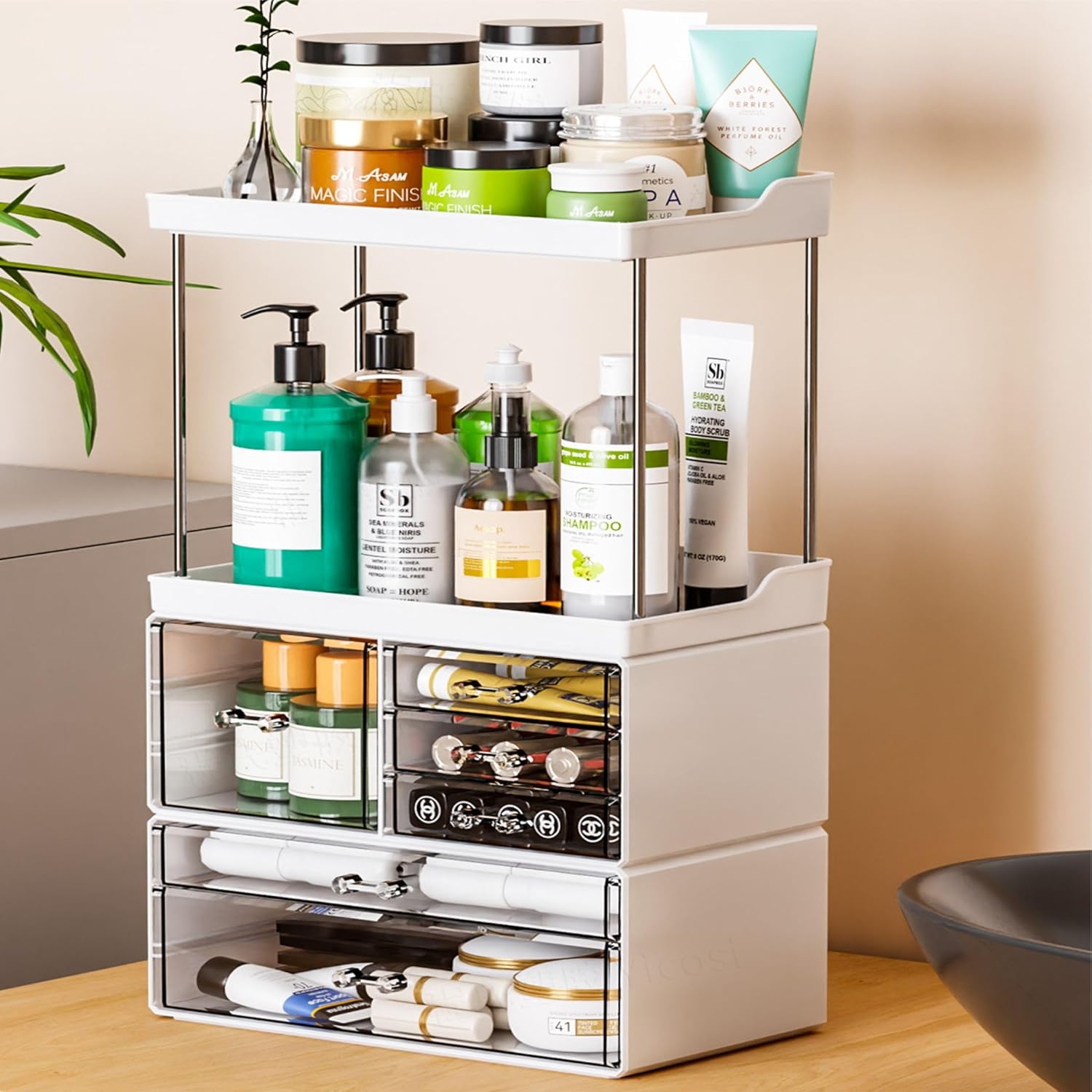 SuoXing Acrylic Makeup Storage Organizer,Large 6 Drawers