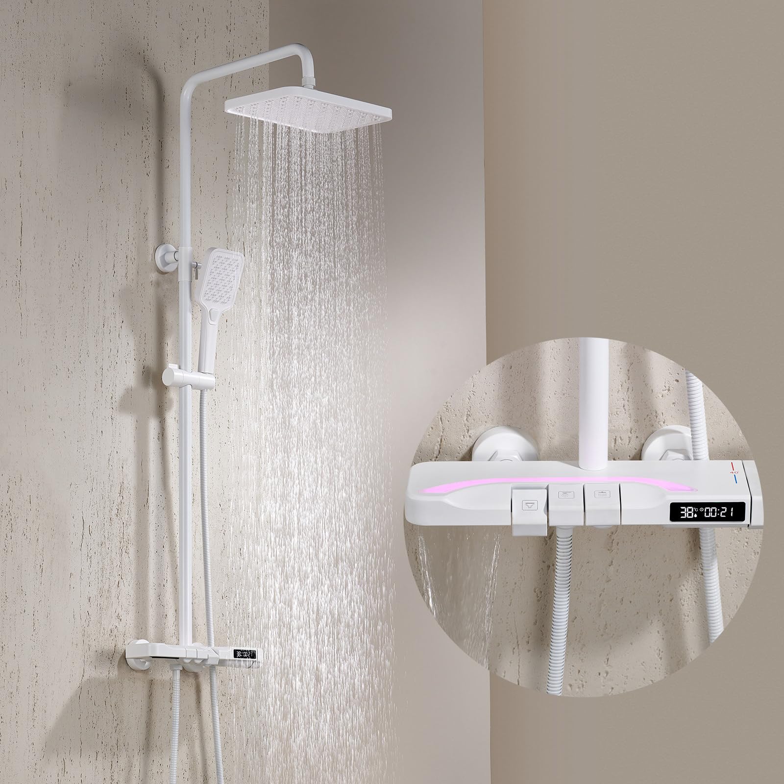 Douche thermostatique affichage numérique avec mitigeur de baignoire exposé