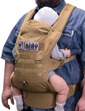 Ergonomic Lumbar Support Baby Carrier for Infants to Toddlers 8-33 lbs, Cozy and Lightweight Military Baby Carrier for Big and Tall Parents-Coyote Brown