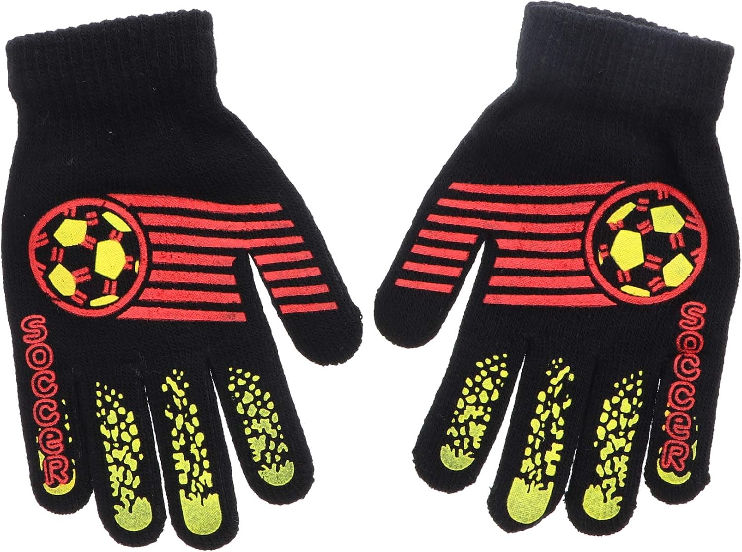 Motique Accessories Soft Black Knit Gloves For Big Kids and Teens, Stretch Gripper Design Gloves